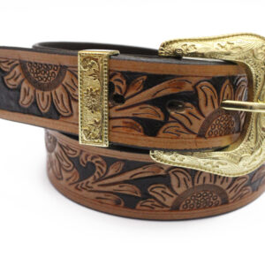Pelt Leather Hand Tooled Belt with Golden Buckle