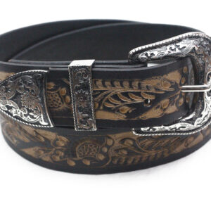 Pelt Leather Hand Tooled Belt with Silver western Buckle
