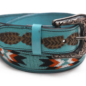 Genuine Leather Beaded Belt Blue
